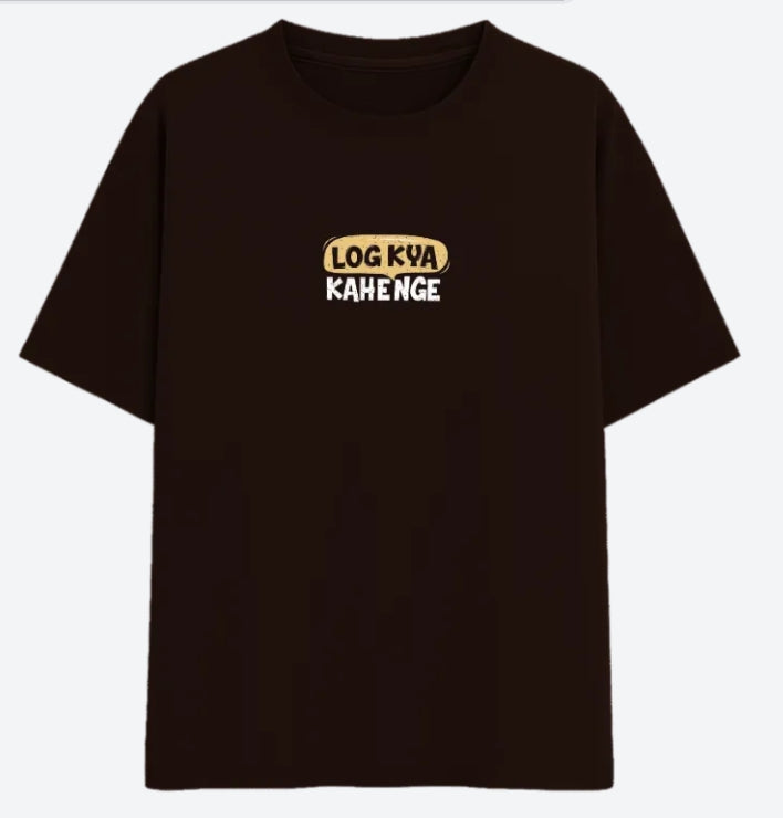 Log Kya Kahenge Oversized T-Shirt in Dark Brown - Front view