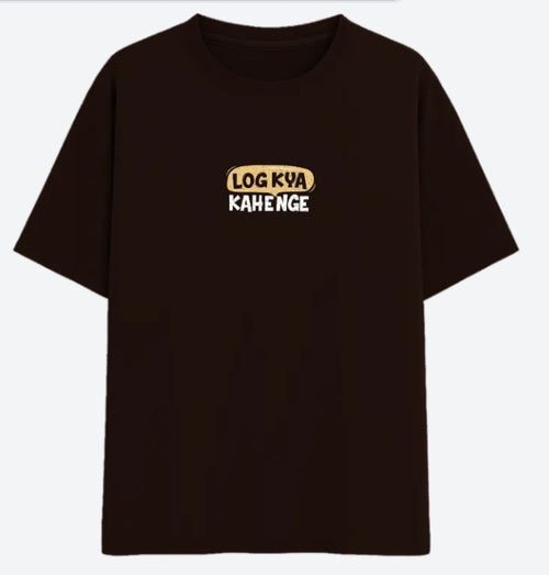 Log Kya Kahenge Oversized T-Shirt in Dark Brown - Front view